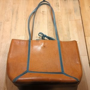 Vintage Claudia Firenze tan leather & blue suede tote